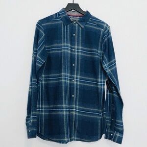 New! Ocean Current Plaid Flannel Button Down Long Sleeve Shirt